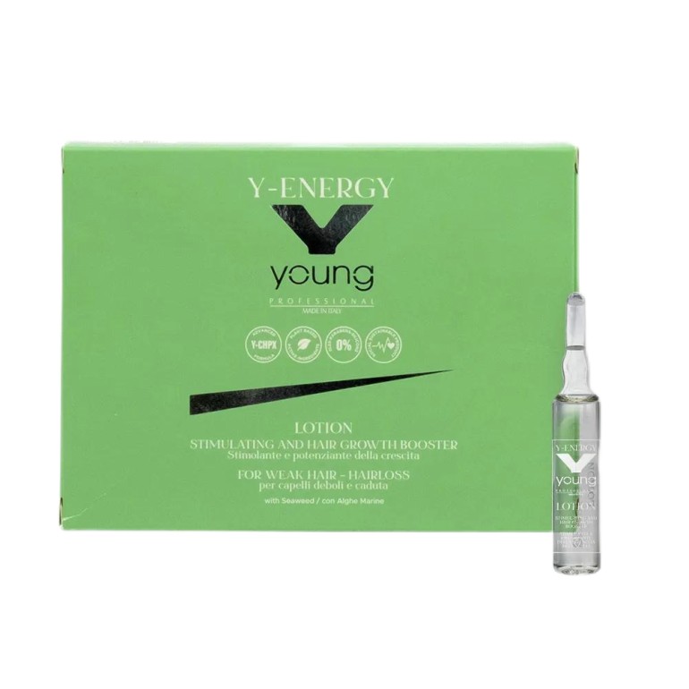 Loción Y-Energy Estimulante y potenciador del crecimiento capilar 12 x 10 ml YoungTratamientos y AmpollasBarberpro.es